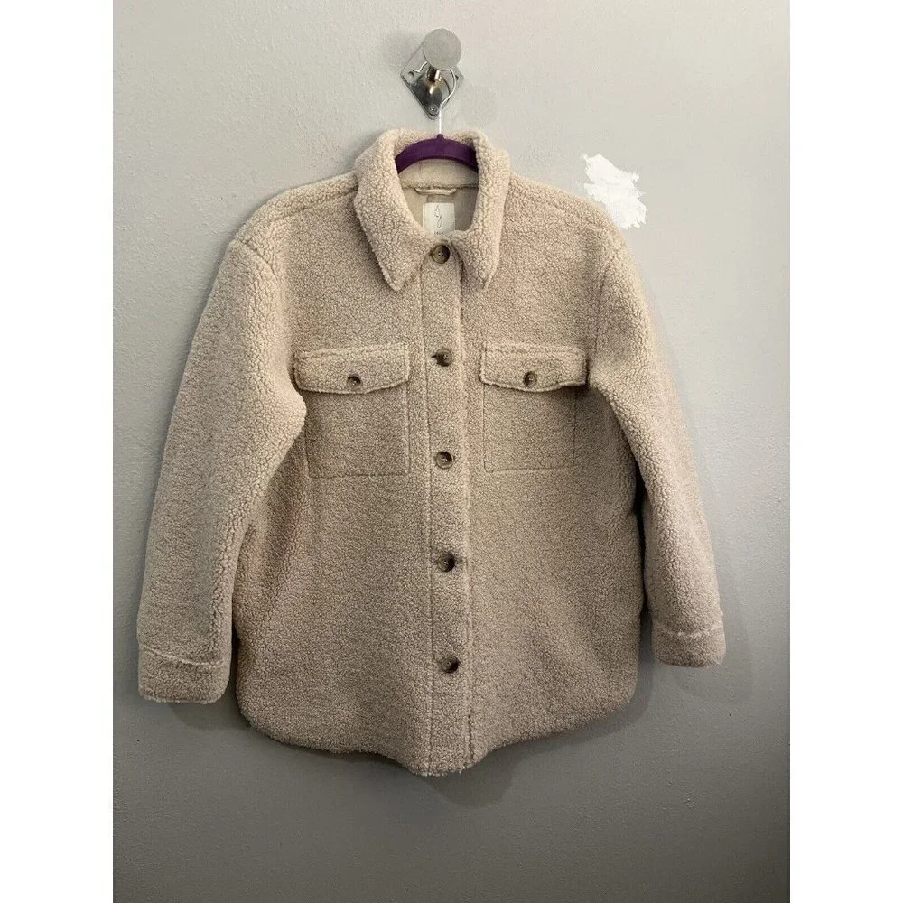 Joie Sherpa Teddy Faux Fur Jacket Size Medium Tan